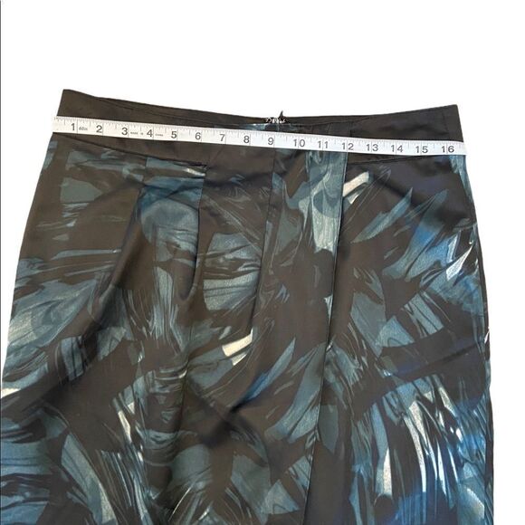 Sateen Black & Green Patterned Pleated High Waist Knee Length Skirt 40 - Picture 9 of 9